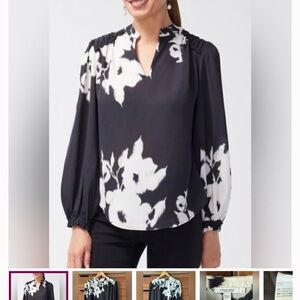 Chico's Black & White Floral Blouse, tunic, popover size Chicos 3 (XL or 16)